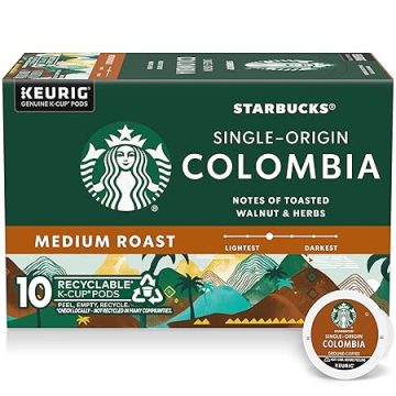 Starbucks K-Cup Coffee Pods, Medium Roast Coffee, Colombia, 100% Arabica, 1 box (10 pods)